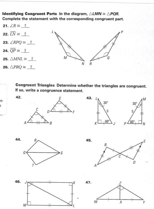 Solved Identifying Congruent Parts In the diagram, ALMN = | Chegg.com