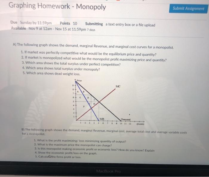 Solved Graphing Homework - Monopoly Submit Assignment Due | Chegg.com