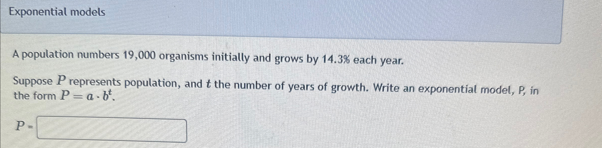 Solved Exponential modelsA population numbers 19,000 | Chegg.com