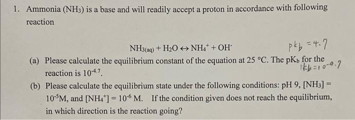 Solved 1. Ammonia (NH3) Is A Base And Will Readily Accept A | Chegg.com