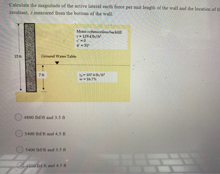 Solved Calculate the magnitide of the active lateral earth | Chegg.com