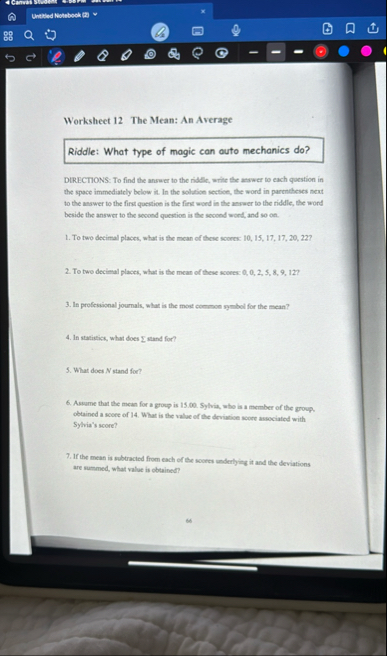 Solved Worksheet 12 ﻿The Mean: An AverageRiddle: What type | Chegg.com