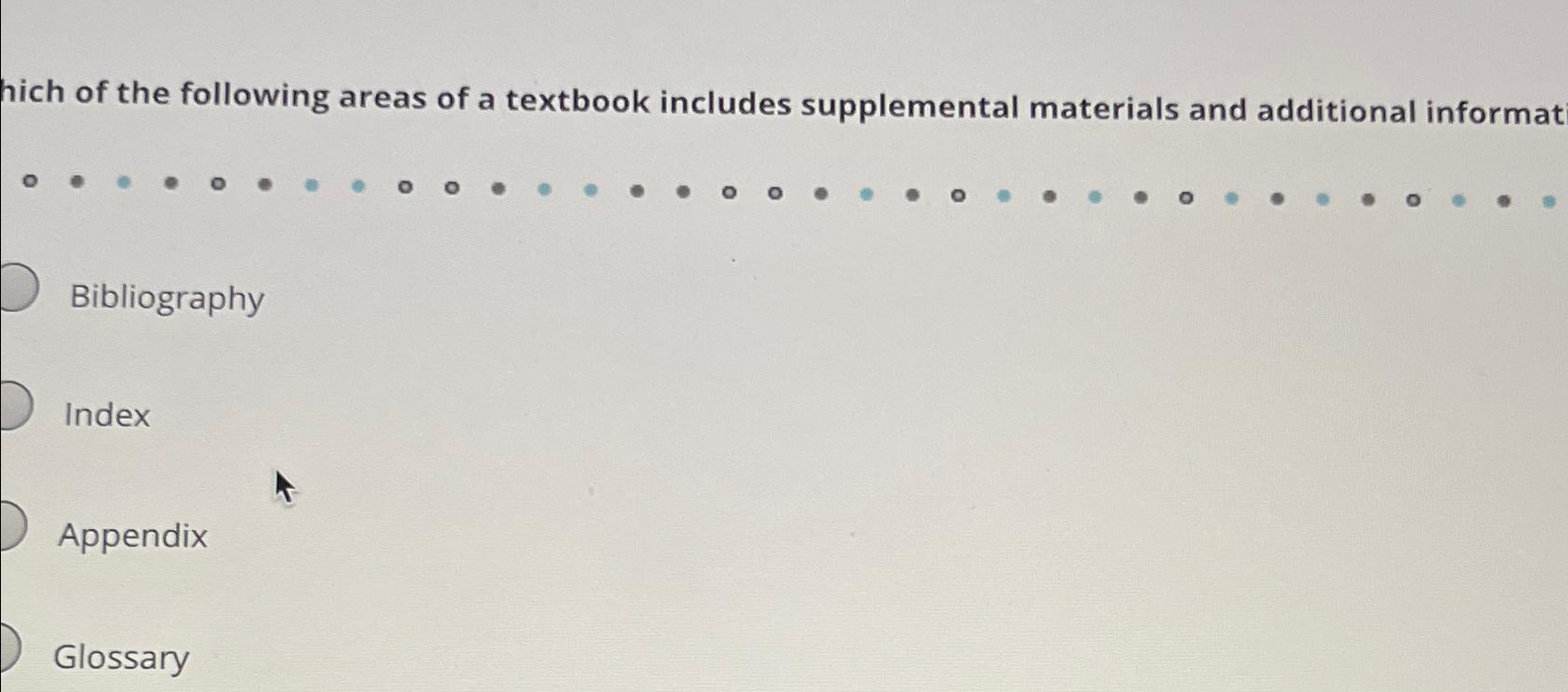 Solved hich of the following areas of a textbook includes