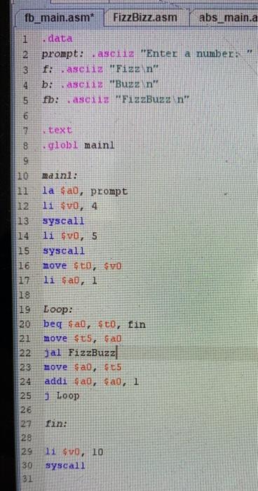 Solved 1 . text 2. globl FizzBuzz 3 4 FizzBuzz: 5 rem | Chegg.com