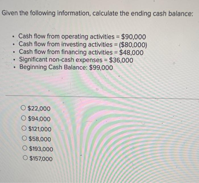 ending balance of cash