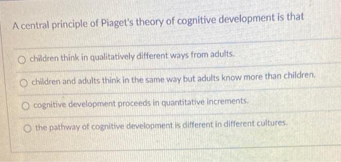 Principles of piaget's outlet theory of cognitive development