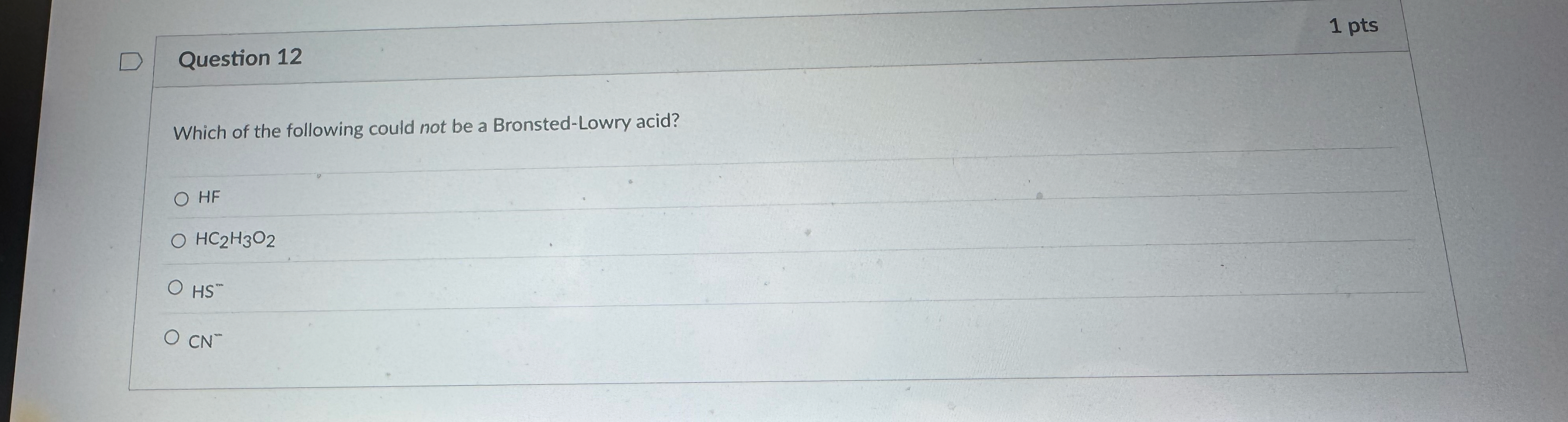 Solved 1 ﻿ptsQuestion 12Which of the following could not be | Chegg.com
