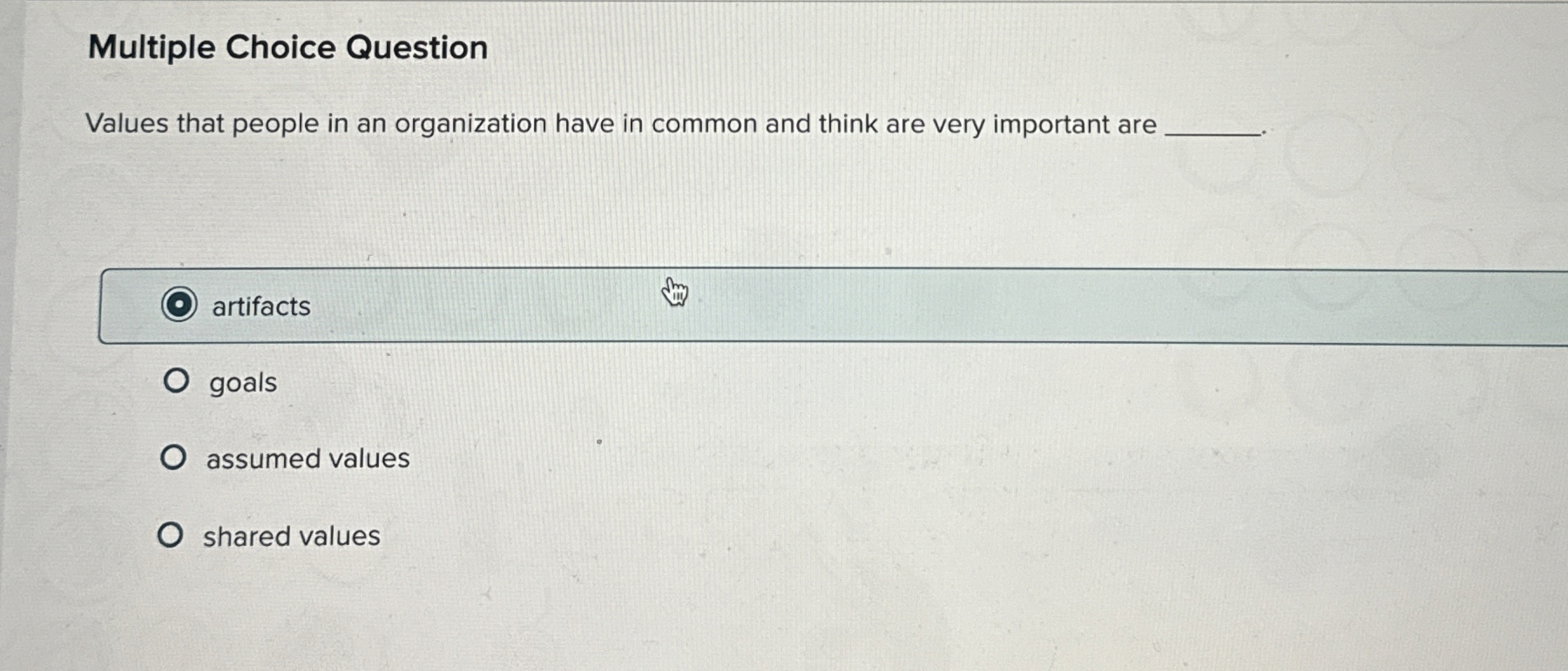 High Quality SOLUTION Multiple Choice QuestionValues that people in an ...