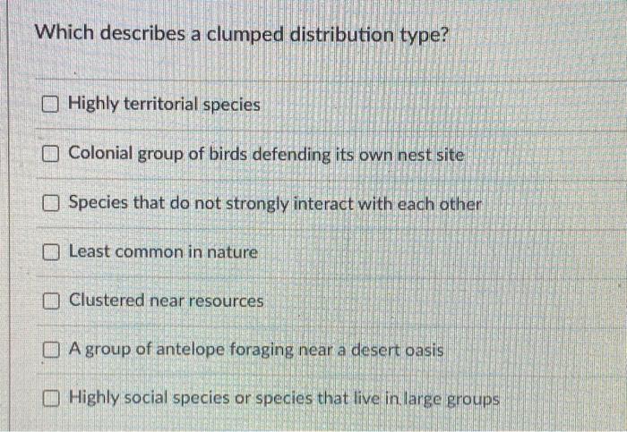 Solved Which describes a clumped distribution type? Highly | Chegg.com