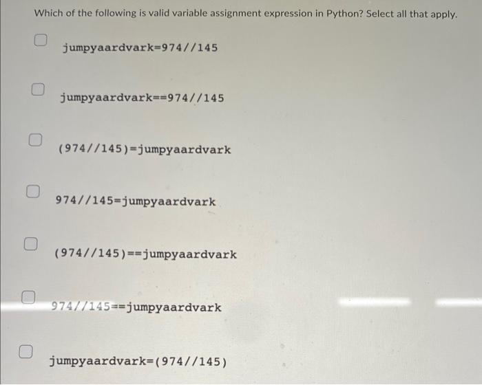 Solved Which of the following is valid variable assignment | Chegg.com
