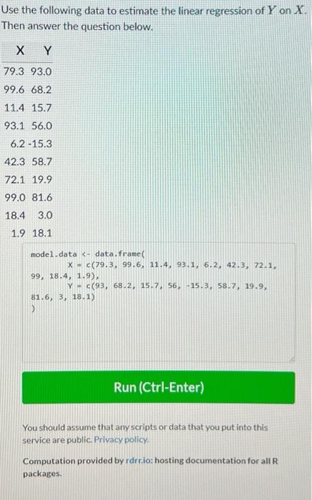Solved Use the following data to estimate the linear | Chegg.com