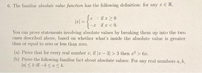 Solved The familiar absolute value function has the | Chegg.com