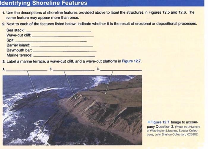 dentifying Shoreline Features 1. Use the descriptions