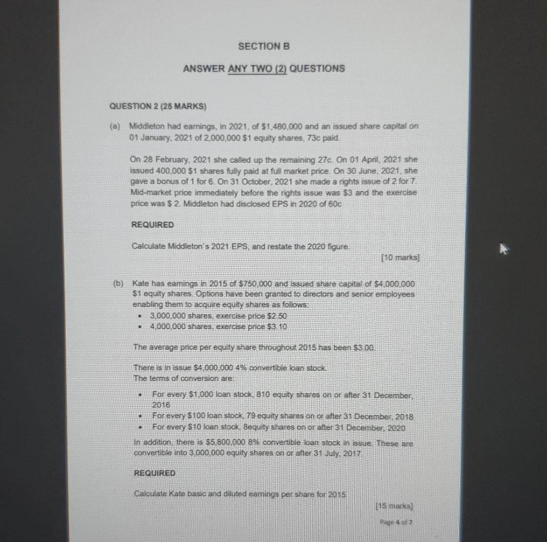 Solved SECTION B ANSWER ANY TWO (2) QUESTIONS QUESTION 2 (25 | Chegg.com