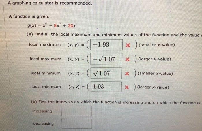 Solved question states: Find all the local max and min | Chegg.com