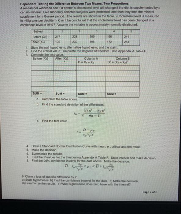 Solved 1 4 Dependent Testing the Difference Between Two | Chegg.com