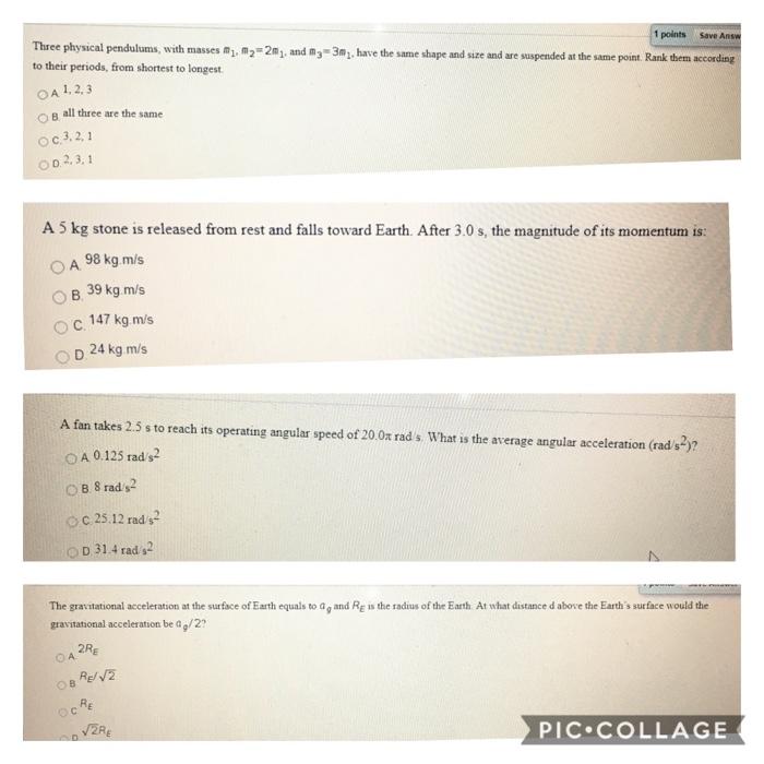 Solved 1 Points Save Answ Three Physical Pendulums With