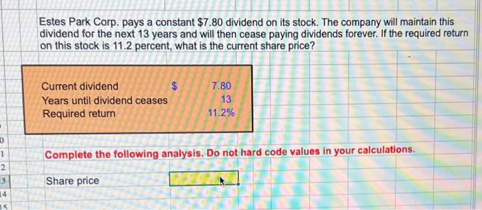 Solved Estes Park Corp Pays A Constant 7 80 Dividend On Chegg