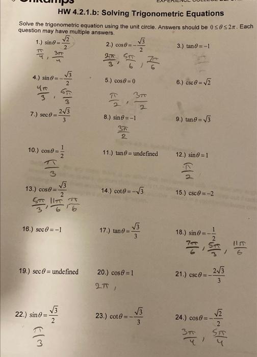 Solved Solve the trigonometric equation using the unit | Chegg.com