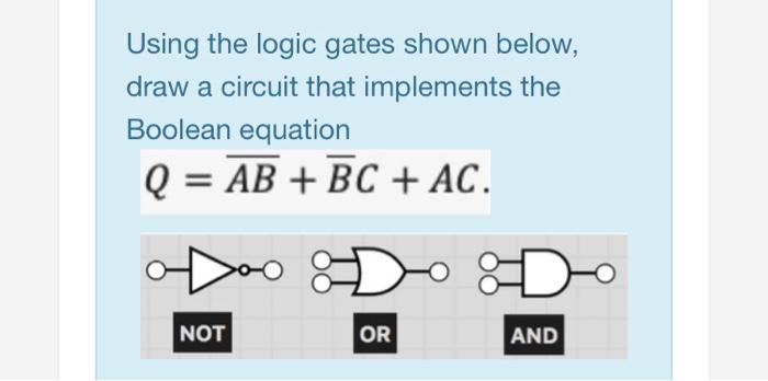 Solved Using the logic gates shown below, draw a circuit | Chegg.com