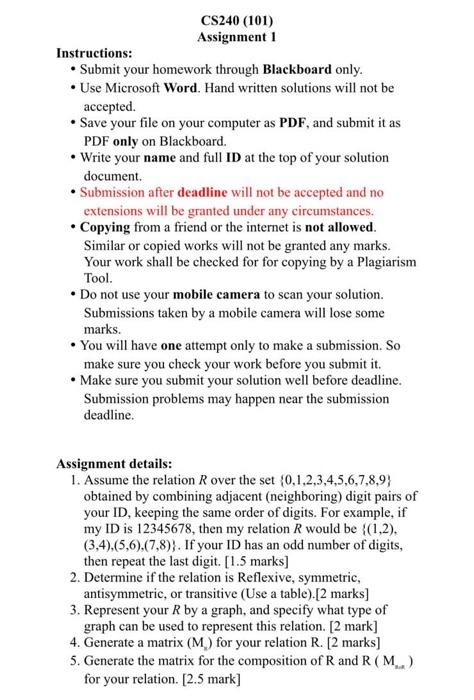 Solved Assignment 1 Instructions: - Submit your homework | Chegg.com