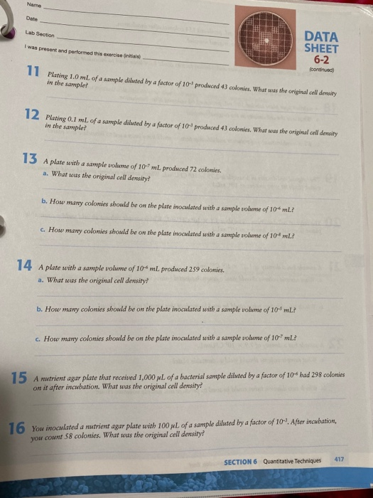 Solved Standard Plate Count (Viable Count) EXERCISE 6-2