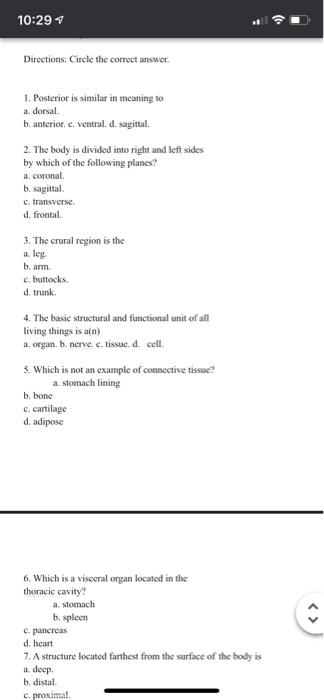 Solved 10:29 Directions: Circle The Correct Answer. 1. | Chegg.com