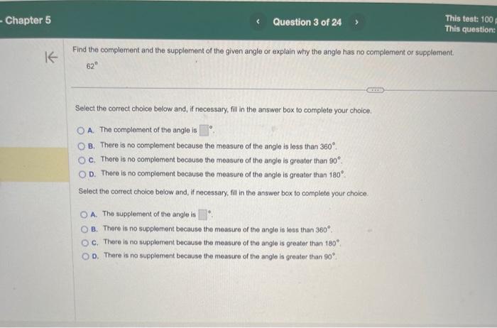 find the supplement of an angle whose complement is 62