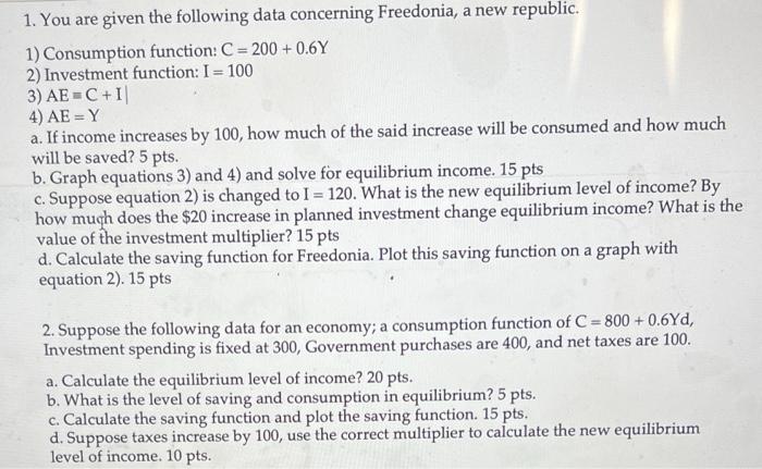 Solved 1. You are given the following data concerning | Chegg.com