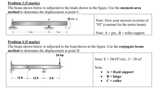 Solved Problem 3 (5 marks) The beam shown below is subjected | Chegg.com