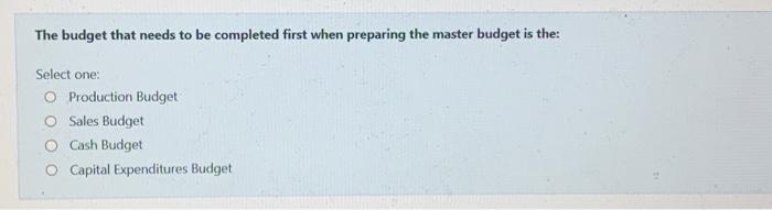 Solved The budget that needs to be completed first when | Chegg.com