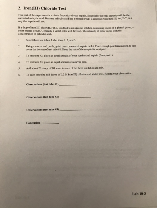 Solved 2. Iron(III) Chloride Test This part of the