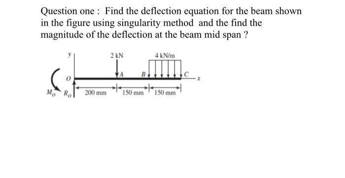 Solved Question one : Find the deflection equation for the | Chegg.com