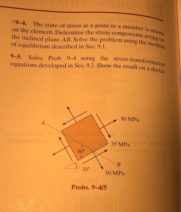 Solved *9-4. The state of stress at a point in a member is | Chegg.com