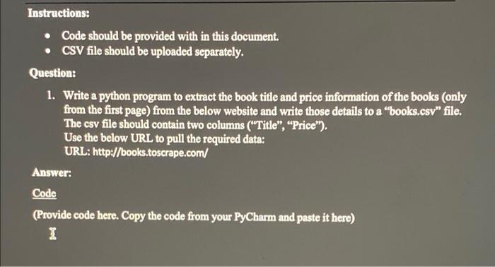 Solved Instructions: Code should be provided with in this | Chegg.com