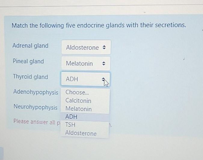 Solved Match the following five endocrine glands with their | Chegg.com