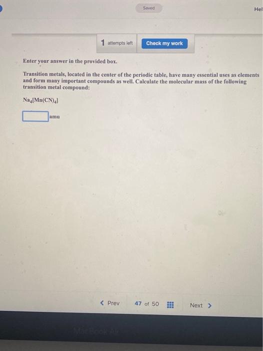 Solved Saved Hel 1 attempts left Check my work Enter your | Chegg.com