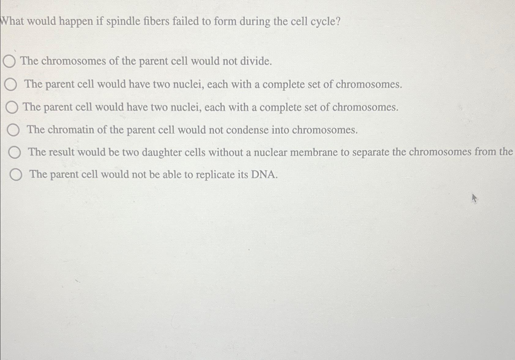 Solved What would happen if spindle fibers failed to form Biology Diagrams
