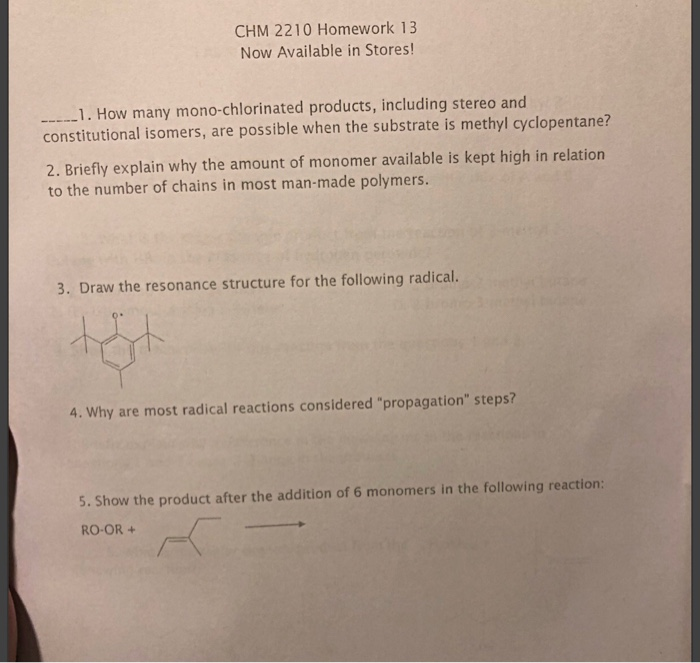 Solved CHM 2210 Homework 13 Now Available in Stores! 1. How