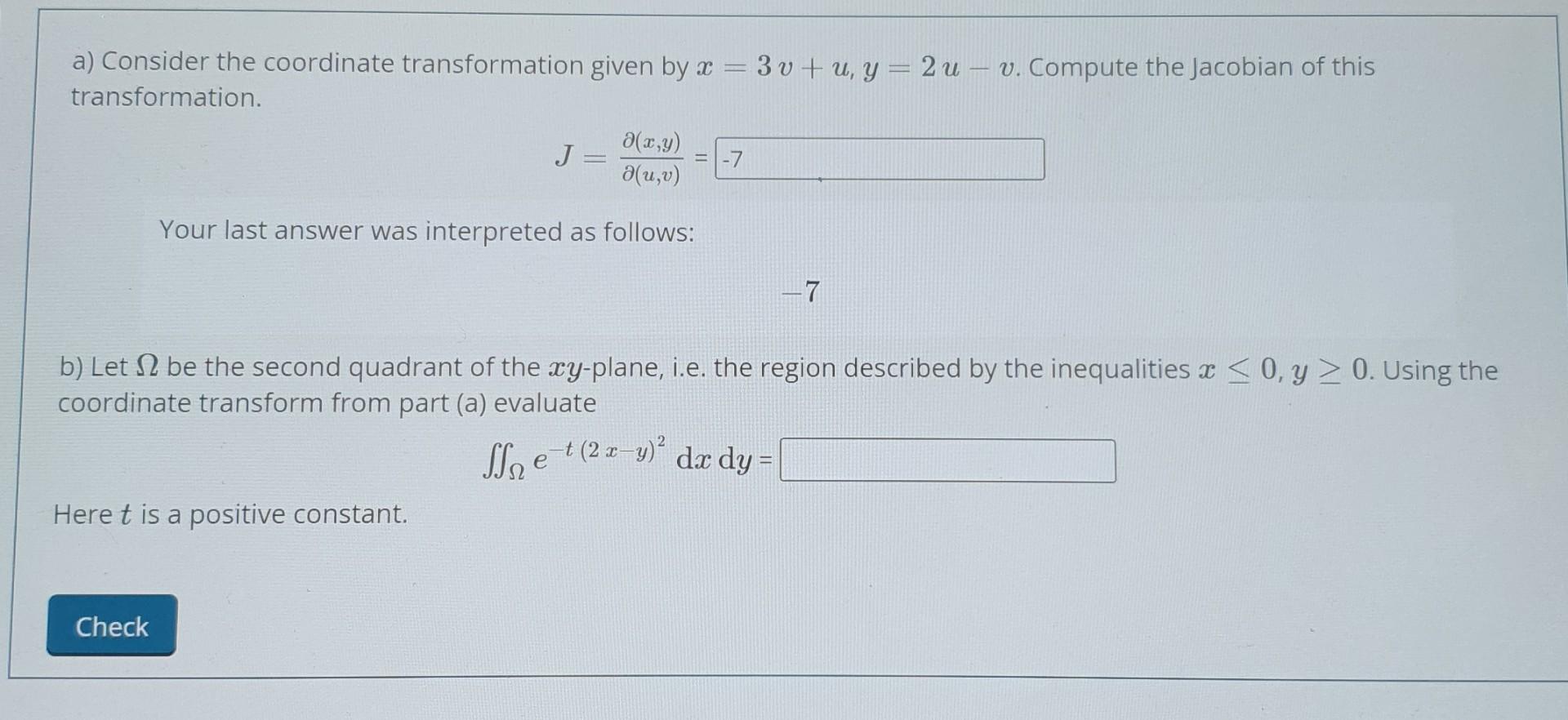 Solved a) Consider the coordinate transformation given by x | Chegg.com