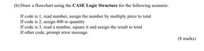 Solved B Draw A Flowchart Using The Case Logic Structure Chegg Com