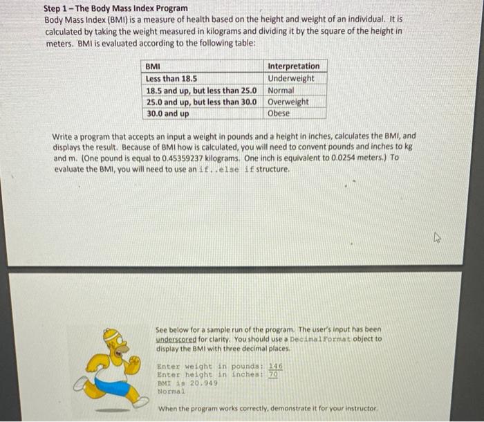 Solved Step 1 - The Body Mass Index Program Body Mass Index | Chegg.com