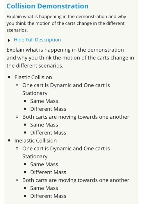 Solved Collision Demonstration Explain What Is Happening In | Chegg.com