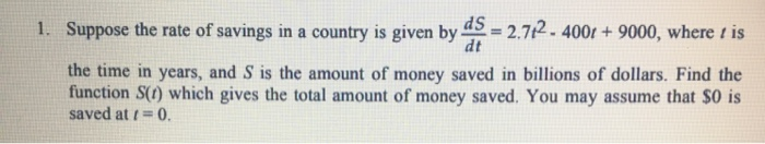 Solved 1. Suppose the rate of savings in a country is given | Chegg.com