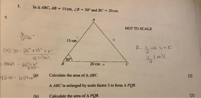 be area of triangle ( A B C ) is ( 525 mathrm { cm } ^ { 2 } ). Cose ( 20  mathrm { mg } ) a cradius (