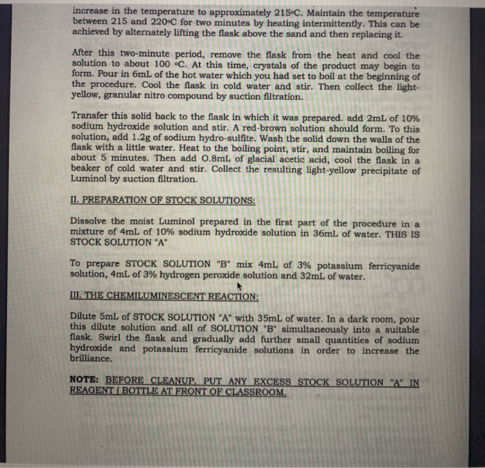 Solved EXPERIMENT 27 LUMINOL SYNTHESIS OF A CHEMI