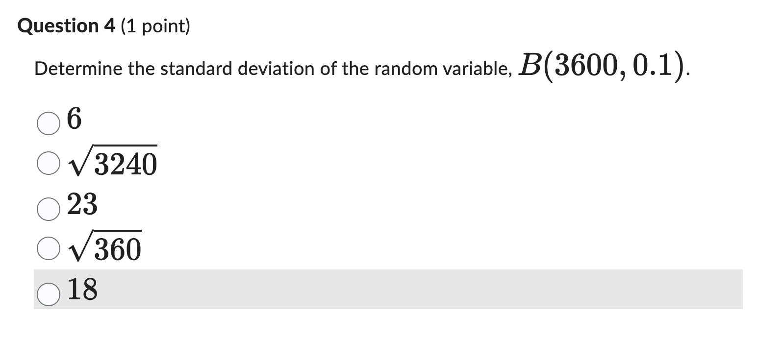 Solved Question 4 (1 ﻿point)Determine the standard deviation | Chegg.com