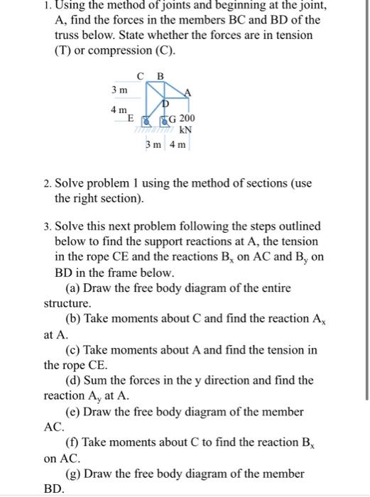 Solved 1. Using The Method Of Joints And Beginning At The | Chegg.com