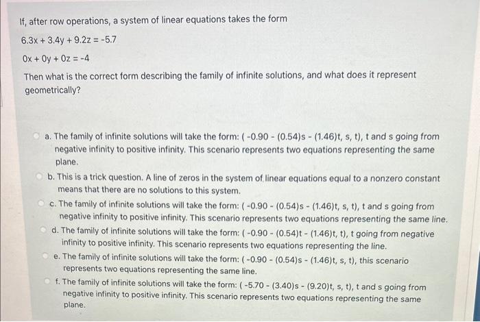 Solved If, after row operations, a system of linear | Chegg.com