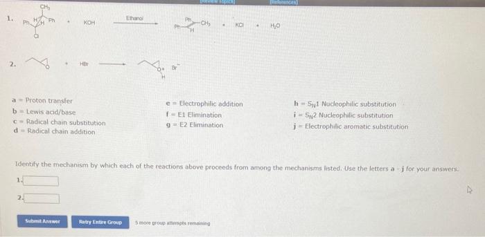 Solved 1. 2. a = Proton transfer e= Electrophilic addition | Chegg.com